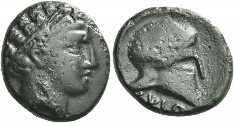 Greek Coins. Scione. 
Bronze circa 400-350, Æ 5.25 g. Diademed male head r. Rev...