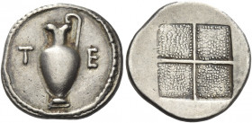 Greek Coins. Terone. 
Tetrobol circa 480-450, AR 2.44 g. T – E Amphora. Rev. Quadripartite incuse square. Dewing 1080. SNG Copenhagen 337. SNG ANS 75...