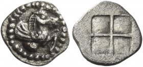 Greek Coins. Thermae. 
Hemiobol circa 500-480, AR 0.35 g. Forepart of pegasus r. Rev. Quadripartite incuse square. SNG ANS 763. SNG Copenhagen –.
Ra...