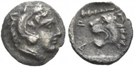 Greek Coins. Archelaos, 413 – 400/399. 
Obol circa 413-399, AR 0.28 g. Head of Heracles r., wearing lion’s skin headdress. Rev. A –P Head of lion l.;...