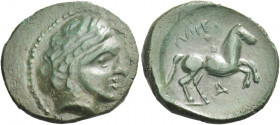 Greek Coins. Philip II 359 – 336 and posthumous issues. 
Unit, contemporary imitation circa 359-336, Æ 4.07 g. Laureate head of Apollo r. Rev. ΦΙΛΙΠΠ...