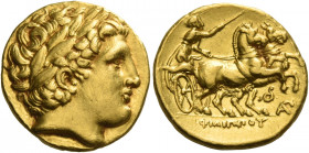 Greek Coins. Philip II 359 – 336 and posthumous issues. 
Stater, Lampsacus circa 323-316, AV 8.56 g. Laureate head of Apollo r. Rev. ΦΙΛΙΠΠΟY Prancin...