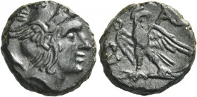 Greek Coins. Perseus, 179 – 168. 
Bronze, Pella or Amphipolis circa 171-168, Æ 5.86 g. Helmeted head of the hero Perseus r., holding harpa over shoul...
