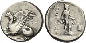 Greek Coins. Thrace, Abdera. 
Tetrobol circa 360-350, AR 2.80 g. ABΔ Griffin crouching l., about to pounce. Rev. EΠI ΦIΛAIO Hermes standing r.; in lo...