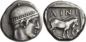Greek Coins. Aenus. 
Tetradrachm circa 457/6-456/5, AR 16.51 g. Head of Hermes right, wearing petasus. Rev. AINI Goat standing r.; to r., ivy leaf in...