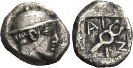 Greek Coins. Aenus. 
Diobol circa 469/8-464/3, AR 1.45 g. Head of Hermes right, wearing petasus. Rev. AI – NI Kerykeion within incuse square. May, Ai...