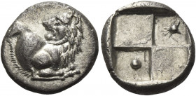 Greek Coins. Chersonesus. 
Half siglos circa 480-350, AR 2.30 g. Forepart of lion r., head turned l. Rev. Quadripartite square with two raised sectio...