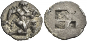 Greek Coins. Islands off Thrace, Thasos. 
Obol (?) circa 500, AR 0.78 g. Satyr running r. Rev. Quadripartite square partially incuse. SNG Ashmolean 3...