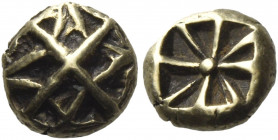 Greek Coins. Uncertain mints in Ionia. 
Hemihecte circa 625-600, EL 1.17 g. Geometric figure composed of a cross centred upon a polygon of eight side...