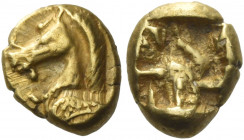 Greek Coins. Uncertain mints in Ionia. 
Hemihecte circa 600-550, EL 1.17 g. Forepart of Pegasus l. Rev. Rough striated square punch. Weidauer 143. SN...