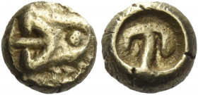 Greek Coins. Uncertain mints in Ionia. 
Hemihecte circa 600-550, EL 1.05 g. Head of lion l. with open jaws and protruding tongue. Rev. Ornamental des...