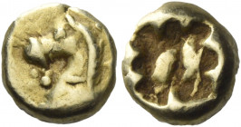Greek Coins. Uncertain mints in Ionia. 
Hemihecte circa 600-550, EL 1.11 g. Forepart of Pegasus (?) l.; three dots beneath head. Rev. Irregular incus...