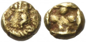 Greek Coins. Uncertain mints in Ionia. 
1/48 circa 600-550, EL 0.29 g. Head of bridled horse l. Rev. Incuse punch with cross-like dots. Weidauer cf. ...
