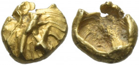 Greek Coins. Uncertain mints in Ionia. 
1/48 stater circa 600-550, EL 0.27 g. Fish (?) r.; below, a second, smaller one to l. Rev. Incuse punch.
Irr...
