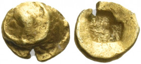Greek Coins. Uncertain mints in Ionia. 
1/96 stater circa 600-550, EL 0.16 g. Globule (eye?). Rev. Incuse punch. Rosen cf. 356. SNG Kayhan 691.
Very...