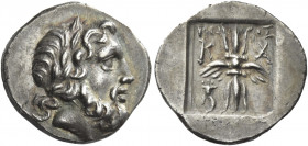 Greek Coins. Caunus. 
Hemidrachm mid 2nd century BC, AR 2.75 g. Laureate head of Zeus r. Rev. K – monogram Winged thunderbolt; in lower l. field, cor...