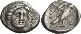 Greek Coins. Halicarnassus. 
Rhodian drachm circa 400-380, AR 3.57 g. Laureate head of Apollo facing slightly to r. Rev. AΛI / [KAP] Eagle standing r...