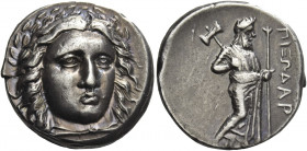 Greek Coins. Pixodarus, 340 – 334. 
Didrachm, Halicarnassus 340-334, AR 7.00 g. Head of Apollo facing slightly to r. Rev. ΠIΞΩΔAP Zeus Labraundos sta...