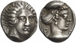 Greek Coins. Rhodes. 
Hemidrachm circa 408/7-405/4, AR 1.87 g. Head of Helios facing slightly to r. Rev. P – O Head of nymph Rhodos, hair caught up i...