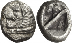 Greek Coins. Uncertain mints in Caria. 
Stater (Mylasa?) late 6th-early 5th century BC, AR 10.72 g. Forepart of lion l., with open jaws and tongue pr...
