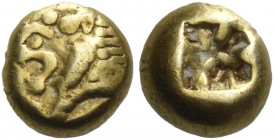 Greek Coins. Kings of Lydia, Alyattes circa 610 – 560. 
Hemihecte, Sardis circa 610-560, EL 1.18 g. Lion's head l. with open jaws. Rev. Striated incu...