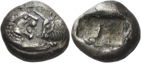 Greek Coins. Croesus circa 561 – 546. 
Siglos, Sardis circa 550-546, AR 5.20 g. Confronted foreparts of lion facing r., and bull facing l. Rev. Bipar...