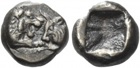Greek Coins. Croesus circa 561 – 546. 
Hemihecte, Sardis circa 550-546, AR 0.81 g. Confronted foreparts of lion facing r., and bull facing l. Rev. In...
