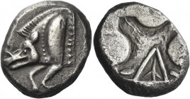 Greek Coins. Lycian dynasts, uncertain ruler circa 520 – 480. 
Stater, uncertain mint circa 520-480, AR 9.27 g. Forepart of collared boar l. Rev. Irr...
