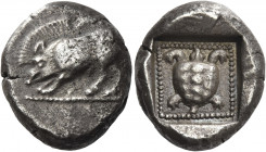 Greek Coins. Lycian dynasts, uncertain ruler circa 520 – 480. 
Stater, uncertain mint circa 480-440, AR 8.89 g. Boar l. with lowered head. Rev. Torto...
