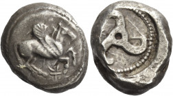 Greek Coins. Khinakha, circa 440/30 – 400. 
Stater, uncertain mint (Lymira?) circa 440/30-400, AR 9.89 g. Pegasus flying r.; below, monogram. All on ...