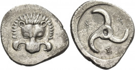 Greek Coins. Trbbênimi, circa 390 – 375. 
Stater, Limyra circa 380, AR 9.67 g. Lion's scalp facing. Rev. zem in Lycian characters Trisceles in circul...