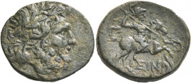 Greek Coins. Isinda. 
Bronze circa 2nd-1st century BC, Æ 6.01 g. Laureate head of Zeus r. Rev. IΣIN Horseman on prancing horse r., hurling spear; abo...
