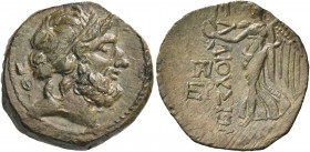 Greek Coins. Elaiussa-Sebaste. 
Bronze 1st century BC, Æ 6.66 g. Laureate head of Zeus r.; in l. field, ΘE. Rev. EΛ – AIOYΣIΩN Nike standing l., hold...