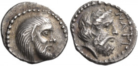 Greek Coins. Nagidus. 
Obol circa 420-380, AR 0.90 g. Bearded head of Pan r., with goat ears. Rev. NAΓI Bearded male head r. (Dionysus ?). SNG Levant...