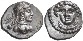 Greek Coins. Tarsus. 
Datames satrap, 384 – 361/0. Obol circa 380-361, AR 0.69 g. Facing head of Arethusa (?), with drapery around neck. Rev. Draped ...