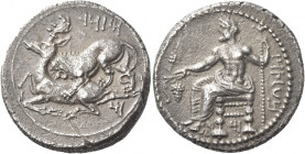 Greek Coins. Tarsus. 
Mazaius satrap, 361 – 334. Stater 361-344, AR 10.51 g. blrtz in Aramaic characters Baaltars seated l., holding bunch of grapes ...