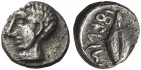 Greek Coins. Uncertain mint. 
1/48 stater (?) Uncertain ruler circa late 5th-early 4th century BC, AR 0.29 g. Young male head l. Rev. Barley grain an...