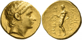 Greek Coins. Seleucus II Callinicus, 246 – 226. 
Stater, perhaps Antioch or Uncertain Mint 50 from circa 244, AV 8.50 g. Diademed head of Seleucus II...