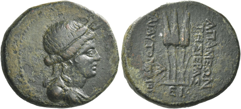 Greek Coins. Syria, Apamea. 
Bronze 38-37, Æ 8.48 g. draped bust of Demeter r.,...