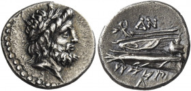 Greek Coins. Phoenicia, Aradus. 
Tetrobol 2nd-1st century BC, AR 2.41 g. Laureate head of Poseidon (?) r. Rev. Prow l. Rouvier, JIAN III, pl. IA', 6 ...