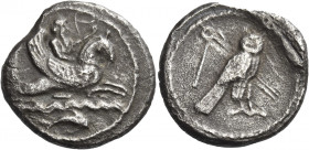Greek Coins. Tyre. 
Shekel circa 425-394, AR 11.96 g. Melqart, holding reins and arched bow, riding r. winged hippocamp above waves; below, dolphin r...