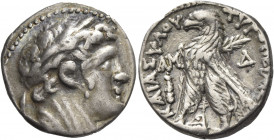 Greek Coins. Tyre. 
Half shekel year 41 (86/5), AR 7.08 g. Laureate bust of Melqart r. Rev. ΤΥPΟΥ ΙΕΡΑΣ – ΚΑΙ ΑΣΥΛΟΥ Eagle standing l. on prow, with ...