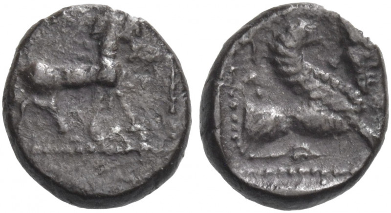 Greek Coins. Samaria. 
Ma‘eh or obol, mid-fourth century BC, AR 0.63 g. Bridled...