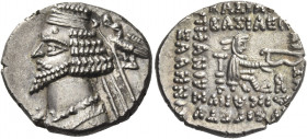 Greek Coins. Praates IV, 38 – 2. 
Drachm, Laodicaea 38-2, AR 4.05 g. Bust l., wearing royal wart and mantle; behind head, eagle crowning him with wre...