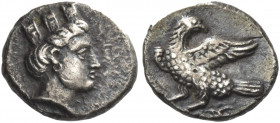 Greek Coins. Bactria, Pre-Seleucid Era. 
Obol, Uncertain ruler and mint circa 305-294, AR 0.62 g. Head of Cybele or Tyche r., wearing mural crown. Re...