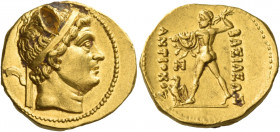 Greek Coins. Kings of Bactria, Diodotos I and II, circa 250-230 B.C. 
Stater in the name of Antiochos II, mint A (near Aï Khanoum), AV 8.29 g. Diadem...