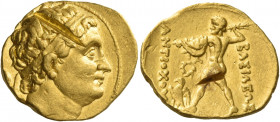 Greek Coins. Kings of Bactria, Diodotos I and II, circa 250-230 B.C. 
Stater in the name of Antiochos II, mint A (near Aï Khanoum), AV 8.37 g. Diadem...