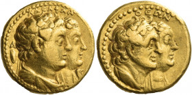 Greek Coins. Ptolemy II Philadelphos, 285 – 246. 
Tetradrachm, Alexandria from before August 272, AV 13.92 g. AΔEΛΦΩN Jugate busts r. of Ptolemy II, ...