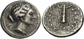 Greek Coins. Ptolemy II Philadelphos, 285 – 246. 
Didrachm in the name of Berenice I or II, Euesperides after 272, AR 6.79 g. Diademed and draped bus...