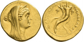 Greek Coins. Ptolemy II Philadelphos, 285 – 246. 
In the name of Arsinoe II. Octodrachm, Alexandria circa 263/2 or 261/0-255/4, AV 27.64 g. Diademed ...
